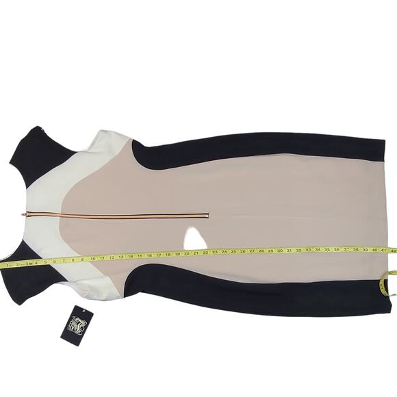 Jax Sheath Dress Size 14 Black Stretch Tan Embroidered Sleeveless NEW - Picture 4 of 5